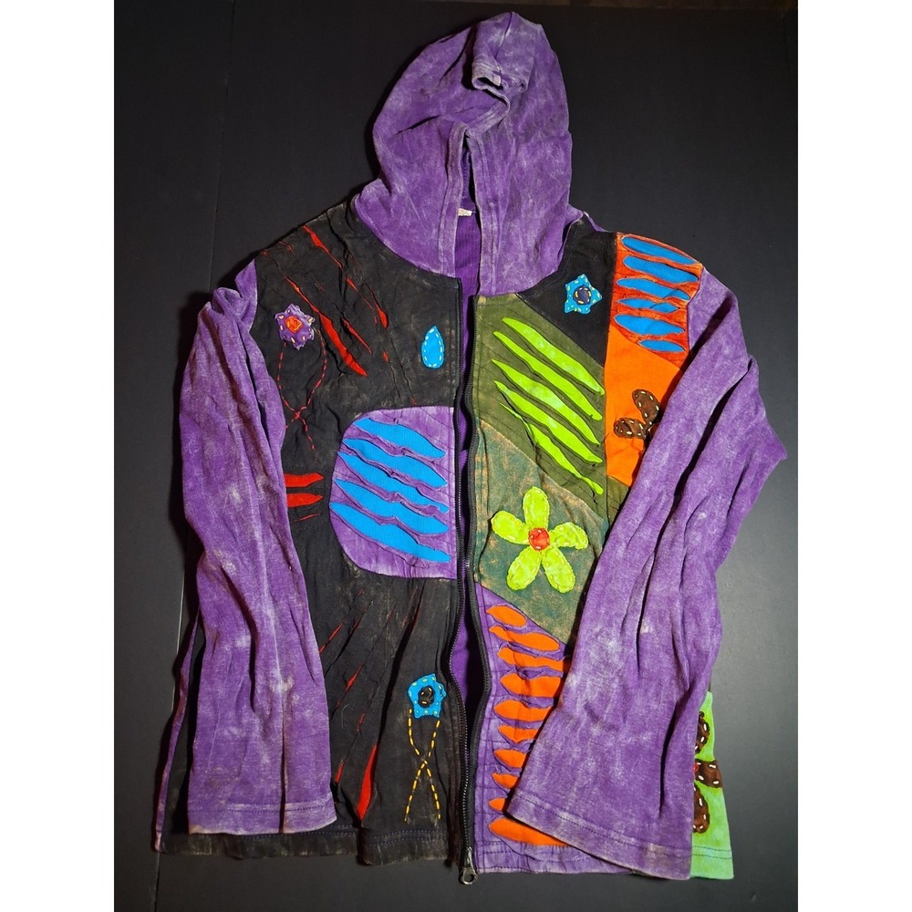 VTG Y2K Rising International Bohemian Hippie Full Zip Hoodie Size L